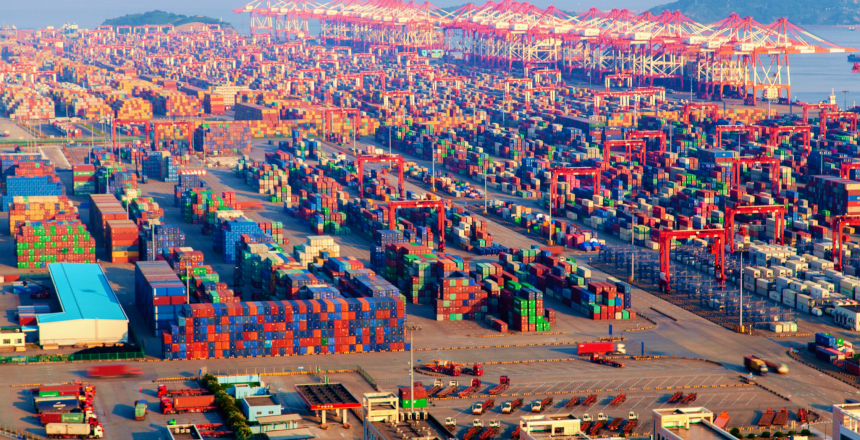 Chinese containers in Yangshan Port in Shanghai